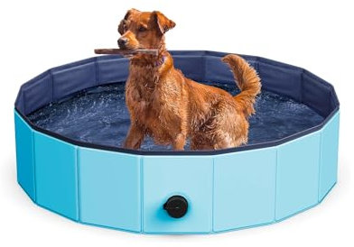 Piscina para Perros y Gatos 160 x 30 cm – Piscina rígida de Exterior y Exterior, Antideslizante y Plegable, Material PVC Resistente, Color Rojo y Azul