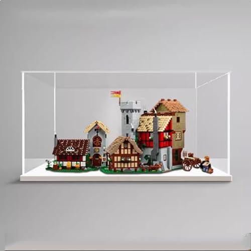 Acryl-Displaybox, kompatibel mit Lego 10332 Mid Century Town Square Modell, schützende, staubdichte Displaybox, Geschenkmodell, transparente Vitrine (nur Displaybox) (weißer Boden)