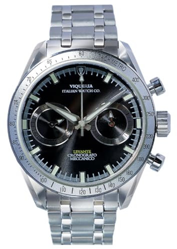 Viqueria Levante MK3 Mugello Black Automatisch Mechanisch Chronograph Stahl Schwarz Silber Saphir Herrenuhr, Blau, Silber
