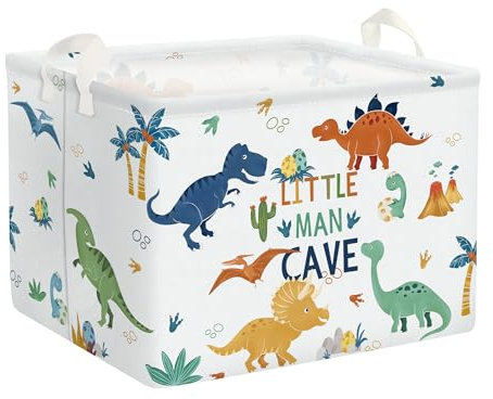 Clastyle 36L Groß Boho Dinosaurier Kinder Aufbewahrungskorb mit Henkel Rechteckig Weiß Spielzeug Kleidung Aufbewahrungsbox für Kinderzimmer Bad