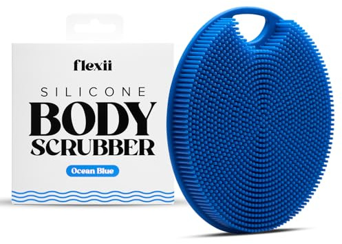 flexii® Silikon-Körperschrubber – Premium Körperbürste für empfindliche Haut, Körperpeeling, Duschschrubber, Silikon-Luffa, Peeling-Körperpuffer für Männer & Frauen – Blau