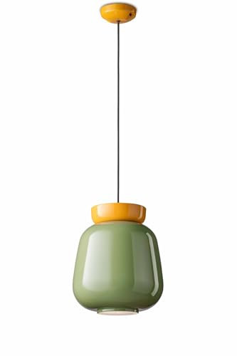 Licht-Erlebnisse Hängeleuchte Glas Keramik Ø 29 cm rund Grün Gelb bunt für E27 Retro Hängelampe Esstisch Pendelleuchte Esszimmer Küche RICCARDO