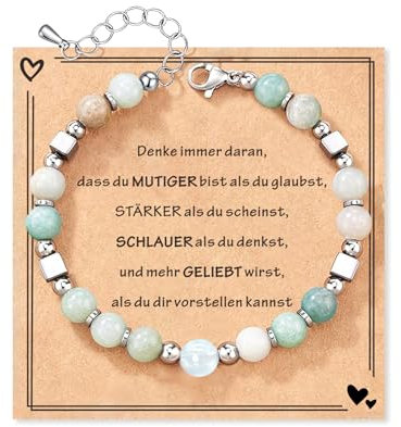 TOLOWOBK Geschenke für Mädchen Damen Edelstein Chakra Armband Mädchen Herz Charm Perlenarmband Heilsteine Perlen Armbänder Einschulung Schulanfang Geburtstag Geschenke für Tochter Enkelin Schwester