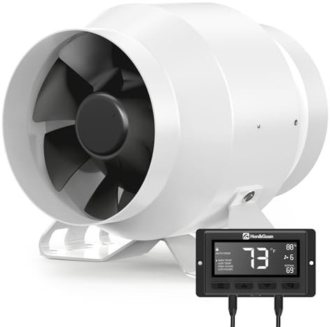 Hon&Guan HI-PE 100mm Rohrventilator mit Intelligente Kontroller, 360m³/h Super Luftvolumen Energieeinsparung EC Motor Inline Rohrlüfter Geräuscharm für Growzelt Growbox Hydrokultur Belüftung