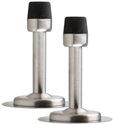 GroveEss 2 Pack Door Stoppers,Stainless Steel Wall Mounted Door Stop with Rubber Buffer Top,Silver Heavy Duty Doorstop Stick or Screw Fixing on Wall or Skirtings for Bathroom Bedroom Door