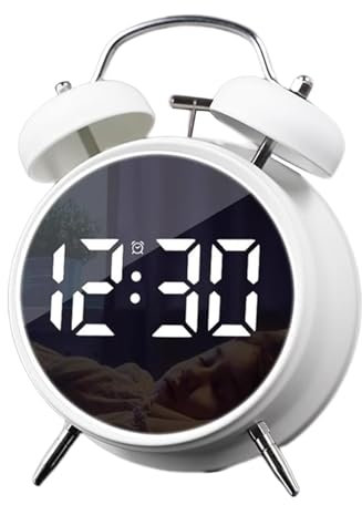 Justup Wecker, Digitaler Wecker mit Große LED Anzeige, Leise Rund Dekorative Kleine Mini-Analog-Moderne Uhr, Digital Uhr mit Datumsanzeige und Temperaturanzeige USB Netzanschluss (Weiß)
