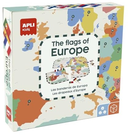 APLI Kids 19437 - Puzzle Jeu sur Les Drapeaux européens pour Apprendre la géographie autrement : identifie et insère Le Drapeau sur Le Pays Correspondant ! - Dès 5 Ans.