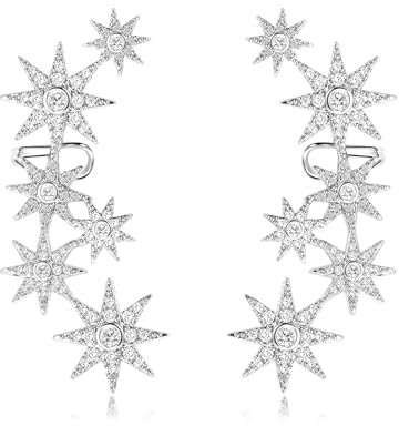 Metmolley Stern Kristall Ohr Manschette Ohrringe für Frauen mit Strass, Kletterer, Cubic Zirkonia, Nordstern Crawler für Mama