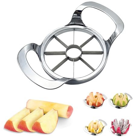 Edelstahl Apfelteiler, Ultrascharf Apfelschneider Birnenschneider Küchenwerkzeug Idealer Hobel für Obst, Gleichmäßiges Schneiden, Spart Zeit und Mühe