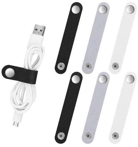 6 STK Leder Kabelbinder Wiederverwendbare, Abeillo PU Leder Kabelbinder, 9 x 1,5 CM Handmade Label Leder, Netzkabel Organizer für Kopfhören und USB Ladekabel Organizer