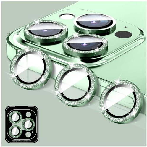 LucBuy Protecteur D'objectif D'appareil Photo Compatible avec iPhone 12 Pro Max, Coque D'appareil Photo en Verre Trempé 9H Pailleté, Anneaux Métalliques Individuels