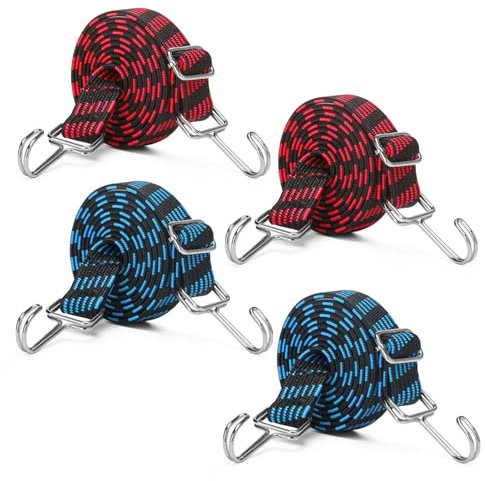 Spanngummi mit Haken 100cm, 4 Stück Verstellbar Expander Gepäckspanner 3cm Breit Gummispanner Flach Elastisches Spannband Gummibänder für Gepäckträger Fahrrad Motorrad Camping