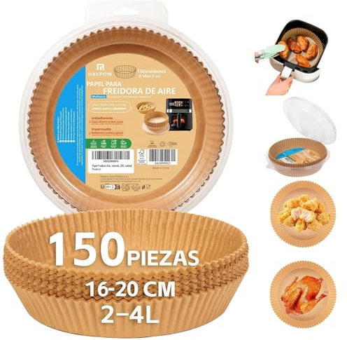 Papel Freidora Aire 16R150 Air Fryer Cudrado 150 Unidades 16-20 cm moldes Desechable para Horno BPA Free Accesorios para Freidora sin Aceite de 2 a 8 litros (16-20CM-Redondo-150 unidad)