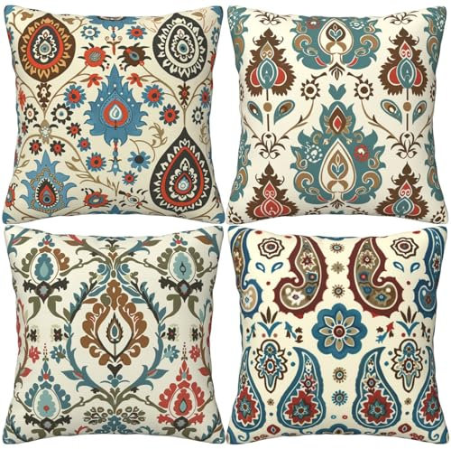 HOSTECCO Ethnische Kissenbezüge 50x50 cm 4er Set Türkischer Stil Kelim Kissenbezüge Tribal Dekorative Kissenbezüge für Sofa Couch
