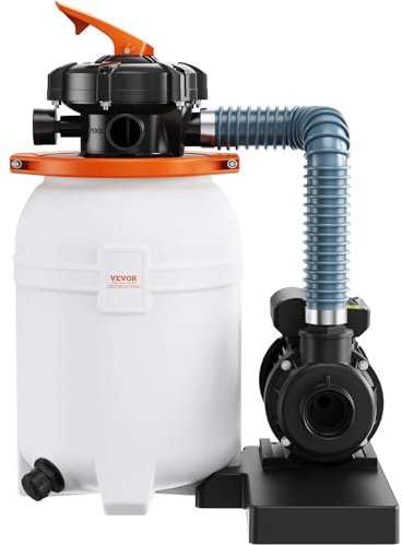 VEVOR Pompe à filtre à sable de 25,4 cm, 1585 GPH, système de pompe de piscine de 0,33 HP et filtre combiné avec valve multiport à 6 voies et manomètre de pression, installation facile pour