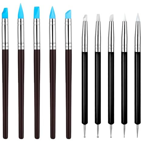 InnoHHustle 10 Stück Modellierwerkzeug Ton Werkzeug Set Clay Werkzeuge Sculpting Tools Dotting Tool Silikon Pinsel Doppelkopf Modelier für Keramik Skulptur Malerei Nail Art (Schwarz)