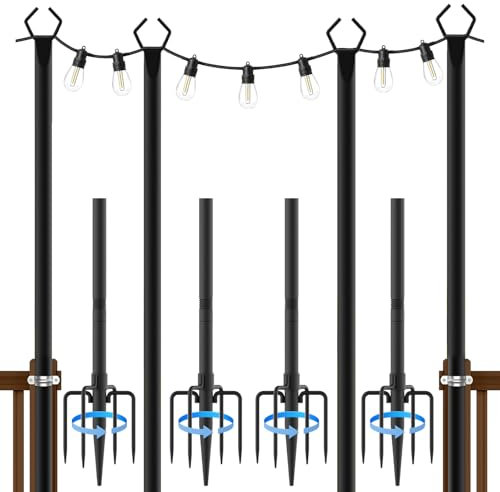 BONJUME Schäferhaken, 4PCS 300CM Schäferhaken für Vogelhaus Garten Halterungsstange für Beleuchtungen Hirtenhaken Metall Schwarz Gartenstab Hochzeitsdeko Garten Schäferhaken für den Außenbereich