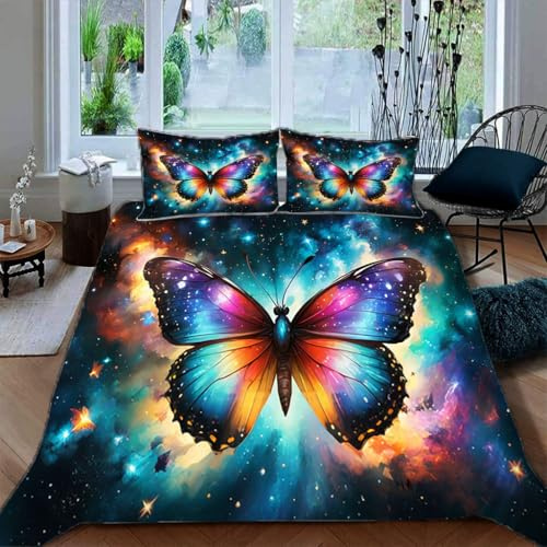 Zbeiba großer Schmetterling Bettwäsche 135x200cm Bettbezug und 2 Kissenbezug 80x80cm 3 teilig,#1,3D Drucken Bettbezug Mit Reißverschluss