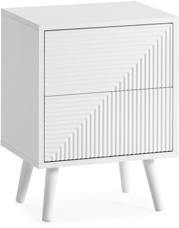 HOMN LIVING Table de Chevet Telmo 2 tiroirs Couleur Blanc, 40 cm (Largeur) 30 cm (Profondeur) 55 cm (Hauteur)