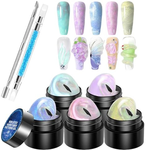 Gel de cerf pour ongles - 5 couleurs - Crème d'extension pour nail art - Sculpture 3D - Kit d'outils non collant avec outils de manucure - Kit de manucure avec stylo de sculpture pour façonner
