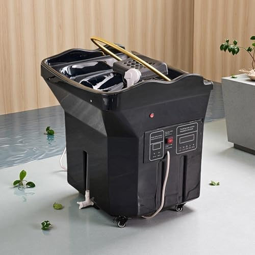 Equipo SPA Japonés Capacidad Almacenamiento Agua 60 L, Lavabo Champú para Terapia de SPA con Circulación Agua y Función Terapia Luz, Lavabo Champú con Diseño Arco para Salones y Spas Black-Set1