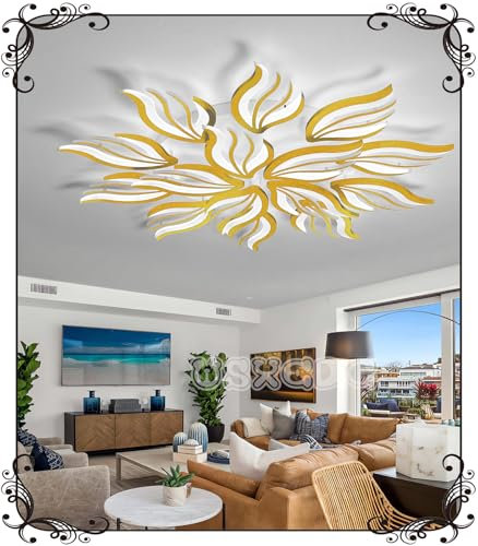 WSXEDC Dimmbar Deckenlampe LED Gold Deckenleuchte 145W Groß Wohnzimmerlampe Kreative Modern Schlafzimmer lampe decke DIY Energiesparlampe für Wohnzimmer jugendzimmer Esszimmer Küche Ø115cm