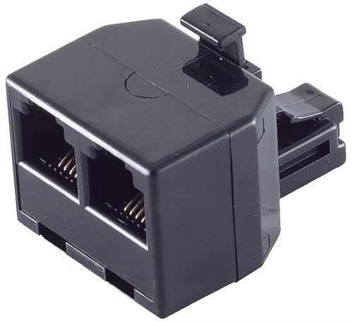1aTTack.de 1x - RJ12 Stecker auf 2x RJ12 Kupplung Adapter Vergoldete Kontakte Kunststoff Stecker Vergossen Geschirmt Schwarz