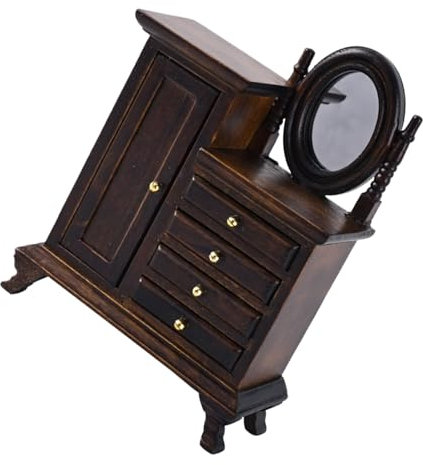 Antikes Miniatur-Schlafzimmer-Set aus Holz, Maßstab 1:16, Schminkkommode & Aufbewahrungsschubladen, geeignet für Puppenhaus-Inneneinrichtung, hellbrauner Puppenhausschrank
