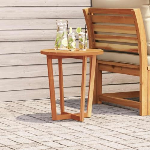 Makastle Garten Beistelltisch Rund Wetterfest, UV beständig, Terrassentisch für Balkon, Garten und Camping, Brown Ø55x60 cm Massivholz Akazie