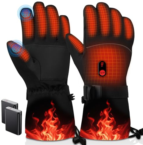 Heated Gloves for Men Women - USB Rechargeable Heated Gloves with 7.4V 10000mAh Rechargeable Battery, Touchscreen and 3 Adjustable Heat Settings for Motorcycle, Skiing, Hiking, Cycling (Large)