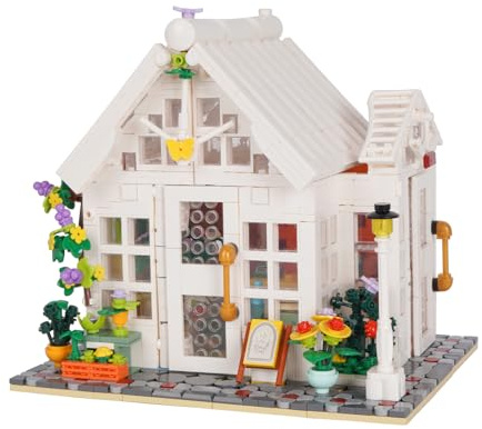 Geniteen Blumenhaus Baukasten, 1593PCS Sonnenschein Gewächshaus BAU Modell Heimdekoration Kreative Straßenansicht Architektur Spielzeug(Haus Sonnenschein)