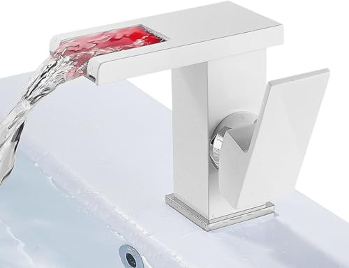 LED Wasserhahn, Wasserhahn Bad Wasserfall Waschtischarmatur mit LED-Temperaturanzeige, Bad Armatur Waschbecken, 3 Arten von Farbwechseln