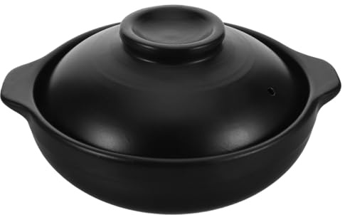 Zerodeko Olla de barro con tapa 8.00X6.69X3.94 pulgadas Olla de piedra de terracota para cocina coreana y asiática olla de cerámica resistente al calor para cocinar sopa de arroz y carne