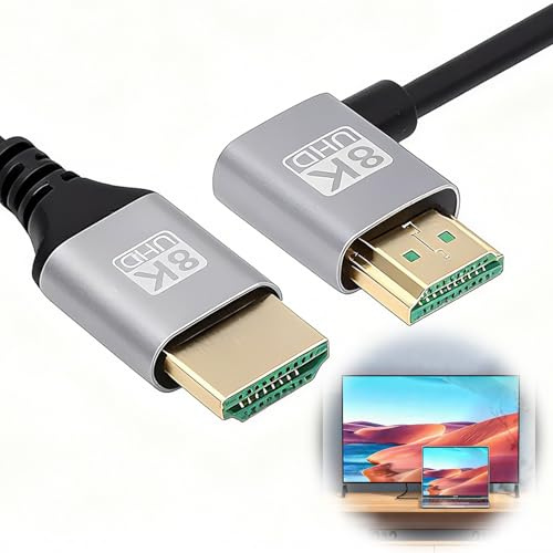 Toaluea 8K Câble 2.1 HDMI 2M, 48Gbps Ultra Haut Débit Hdmi-Cable 4K 60Hz 3D 1080p HDR HDCP, 90 Degrés Cable Mâle Vers Mâle pour TV PC Monitor Projecteur PS5 PS4 X-Box Ordinateur Portable