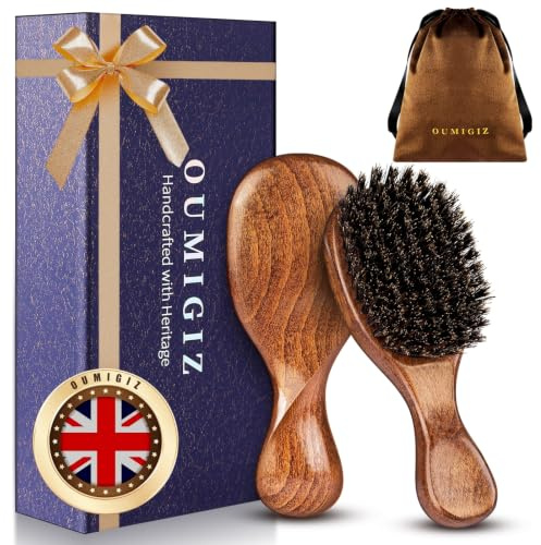 Small Boar Bristle Hair Brush Since 1965 British Craftsmanship, Handmade Natural Wooden Mini Hairbrush/Beard Brush, Pure Soft Bristles Gentle Detangling Women Men Kids Thin Fine Hair, Smooth & Shine