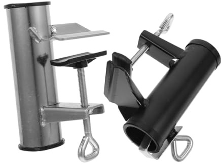 JOINPAYA Lot de 2 Pinces de Fixation pour Parasol D’Extérieur Réglables Résistantes aux Intempéries en Acier Galvanisé Argenté et Noir Mat Support Stable pour Terrasse Balcon Plage et