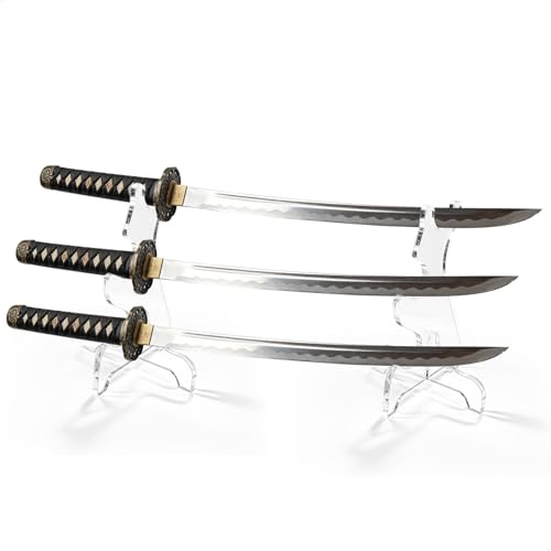 letuxaamz Supporto per Spada Laser, Porta Katana, Supporto Katana Espositore 3 Spade Acrilico Trasparente Design Moderno Stabile da Appoggio per Collezione Vetrina Soggiorno Ufficio Mostra 1 Paio