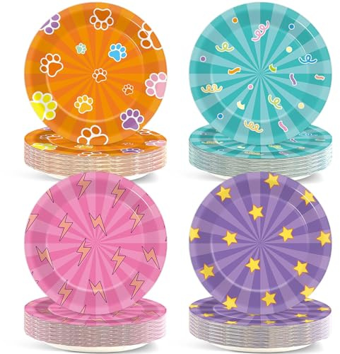 48 PCS Cat Hero Birthday Party Paper Plates Cute Kitten themed Decoration Disposable Dessert Plate with Pet Accents Claw Heroes Tableware Set for Boy Girl Birthdays Baby Showers Dollhouse Supplies