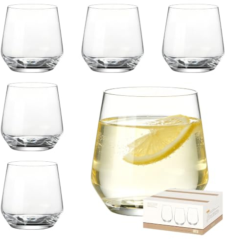 MEETOZ Whisky Glasses Set of 6, Glass Tumblers 480 ml, Rum Glass | Tumbler Drinking Glasses, Juice Cup, for Scotch, Rum, Bourbon & Cocktail, Red Wine, Milk, Water, Juice