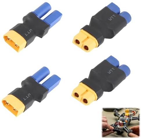 TASSFROO 4 XT60 zu EC5 Adapter Stecker Buchse RC Lipo Drohne Modellbau Akku | Männlich kabellos Power Konverter, FPV Flugzeug Schnellverbindung, robustes Gehäuse Kompakt, Langlebig Belastbar