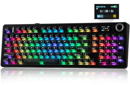 EPOMAKER AULA F99 MAX Wireless Mechanical Keyboard, Smart Screen & Knob, 8000mAh, 2.4Ghz/BT Creamy Keyboard, Pre-Lubed Switch, Hot-Swappable, RGB Backlit, Custom Software (Black, Reaper Switch)