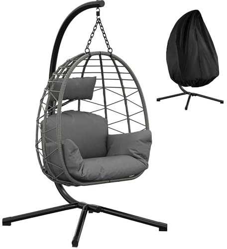 GarveeLife Altalena giardino esterno - Sedia sospesa con supporto completamente metallico, sedia a uovo sospesa con capacità di 150 kg, include cuscini relax per giardino, balcone, patio, colore