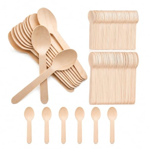 FePen 100 Cucchiaini in Legno Monouso, Imbustati Singolarmente, Posate Usa e Getta, Cucchiaini da Caffè per Espresso, Tè, Gelato, Dessert, Ufficio, Catering e Feste (16cm)