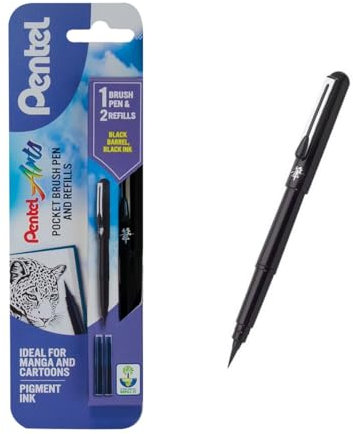 Pentel Pinselstift (inkl. zwei Patronen, Schreibfarbe schwarz)