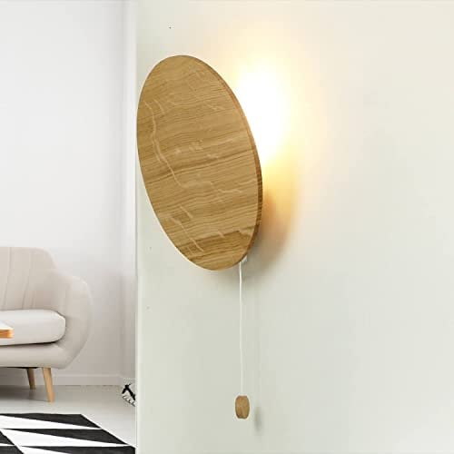 Runde Wandlampe aus Holz mit Zugschalter für Wohnzimmer Schlafzimmer Flur 1x G9 warmes Licht D:20 Wandlampe EU Produkt echtes Holz