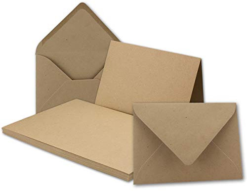 25x Vintage Kraftpapier Falt-Karten SET mit Umschlägen DIN B6-120 x 169 mm - braun - Recycling - Klapp-Karten blanko I UmWelt by GUSTAV NEUSER®