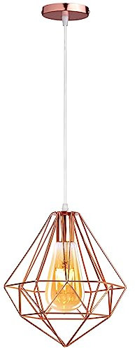 PETITES ECREVISSES E27 Suspension Lustre Métal Moderne Luminaire Industrielle, Lampes de Plafond Abat-Jour 26cm Forme Diamant Métal Décoration d'éclairage pour Cuisine Chambre Escalier(1pcs)