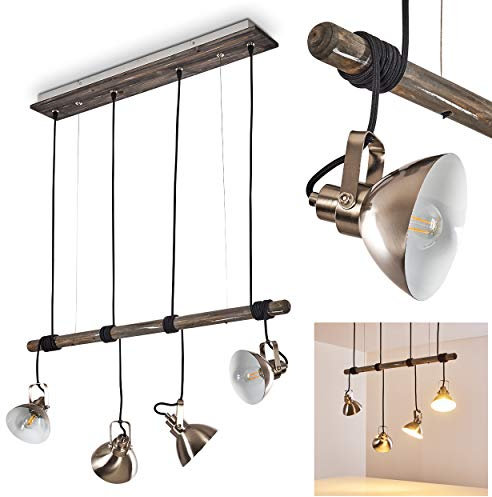 Pendelleuchte Medolden, Hängelampe aus Metall/Holz in Nickel-matt und Weiß, 4-flammig, 4 x E14-Fassung, moderne Hängeleuchte, ohne Leuchtmittel