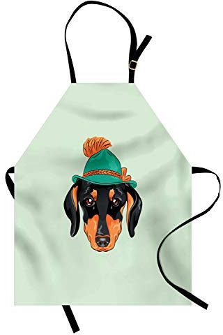 ABAKUHAUS Dackel Kochschürze, Hipster-reine Zucht-HundeSilhouette in einem grünen Tiroler Hut niedlicher Dackel-Welpe, Höhenverstellbar Klare Farben ohne verblassen, Türkis