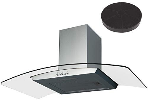 SIA CGH90SS 90cm Curved Glass Stainless Steel Chimney Cooker Hood Fan & Filter